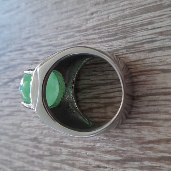Mens Green Stone Stainless Ring - Picture 3 of 6